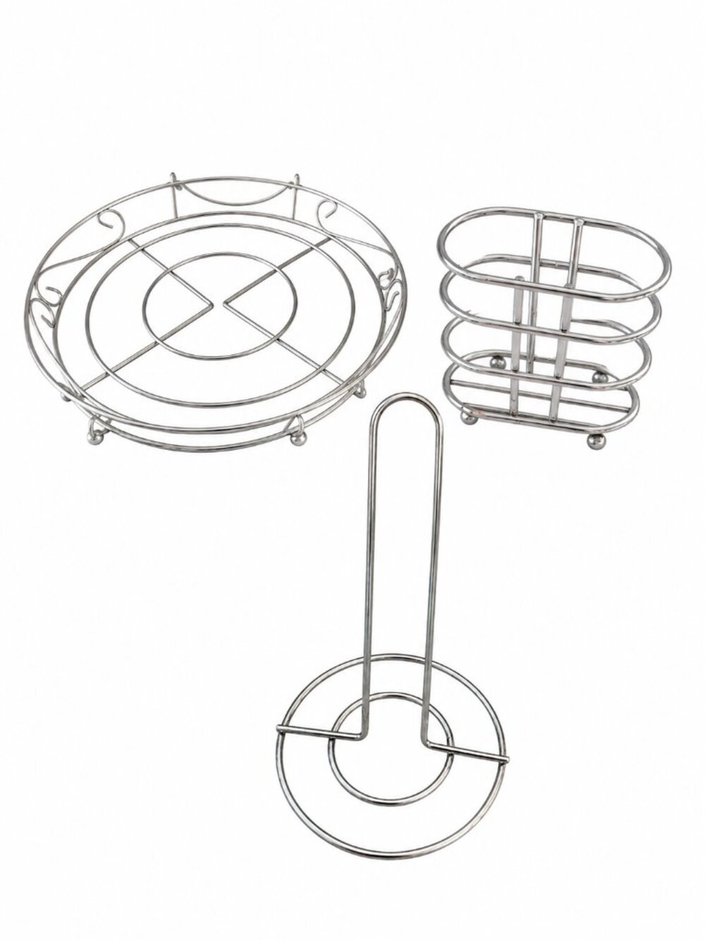 Chrome Kitchen Organizer Set – 3-Piece Bundle – Great for Countertop Organizatio